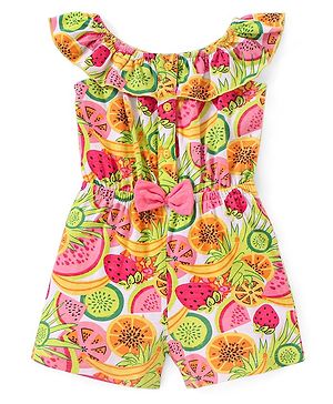 Babyhug 100% Cotton Knit Sleeveless Jumpsuit Fruit Print - Pink