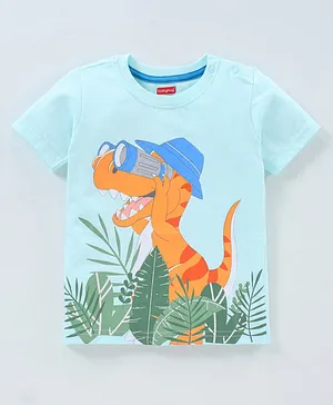 Babyhug Cotton Knit Half Sleeves Dino Print T-Shirt - Blue