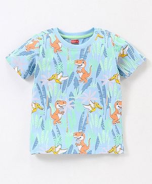 Babyhug Cotton Half Sleeves T-Shirt Dino Print - Blue