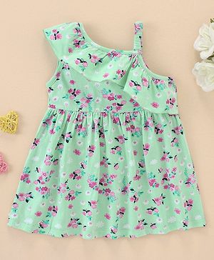 Babyhug 100% Cotton Sleeveless Floral Print Frock - Mint