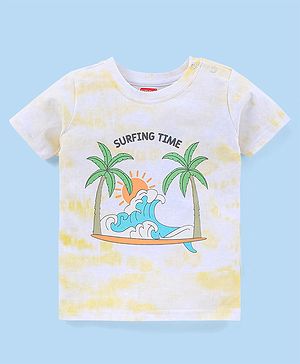 Babyhug Cotton Half Sleeves T-Shirt Palm Tree Print - White & Light Yellow