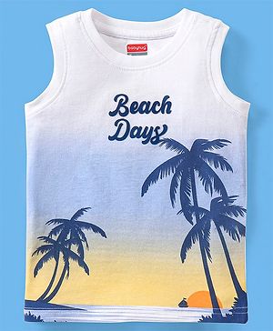 Babyhug Cotton Half Sleeves T-Shirt Beach Day Print - Blue