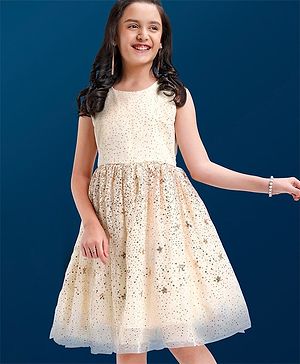 Pine Kids Sleeveless Sequined Knee Length Party Wear Dress- Grey