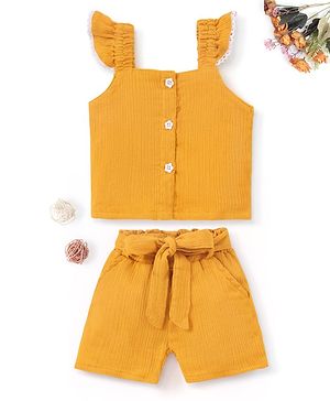 Kookie Kids Sleeveless Solid Colour Top & Shorts Set - Yellow