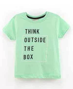 Lazy Bones Cotton Half Sleeves T-Shirt Think Outside The Box Text Print - Green