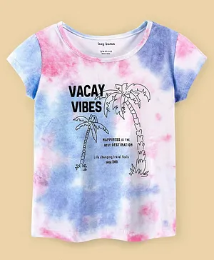 Lazy Bones Cotton Half Sleeves Top Trees Print - Blue & White