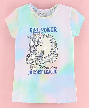 Lazy Bones Cotton Half Sleeves Top Unicorn Print - Green & White