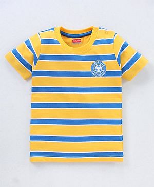 Babyhug Cotton Knit Half Sleeves Striped T-Shirt - Yellow & Blue