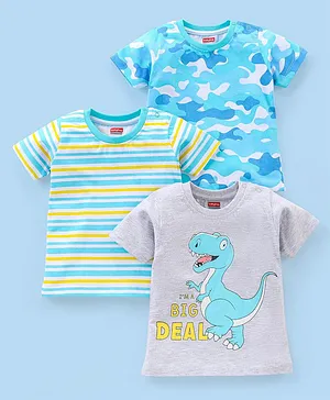 Babyhug Cotton Half Sleeves T-Shirts Dino Print Pack of 3 - Blue & Green