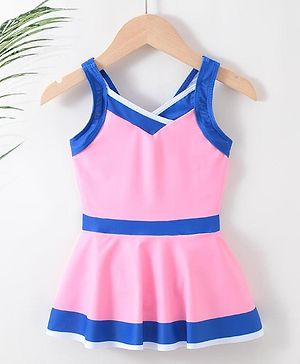 Babyhug Sleeveless Solid Frock Swimsuit- Pink