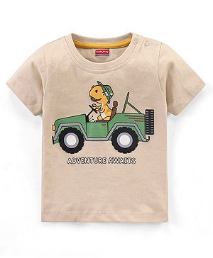 Babyhug Cotton Half Sleeves T-Shirt Dino Print - Beige