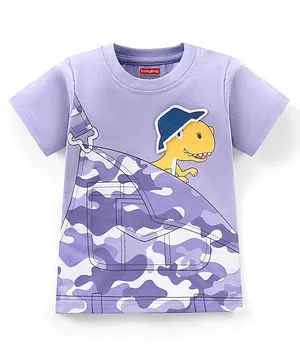 Babyhug Cotton Half Sleeves Tee With Dino & Camo Print- Purple