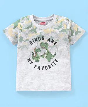 Babyhug Cotton Half Sleeves T-Shirt Dino Print - White & Melange