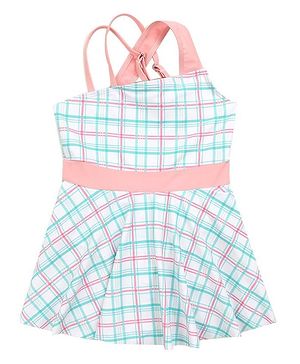 Babyhug Sleeveless Checkered Frock Swimsuit - Blue & Pink