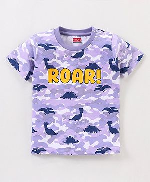 Babyhug Cotton Knit Half Sleeves Dino & Camouflage Printed T-Shirt - Purple & White