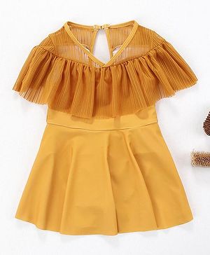 Kookie Kids Half Sleeves Frock Swimsuit Solid Colour - Yellow & Brown