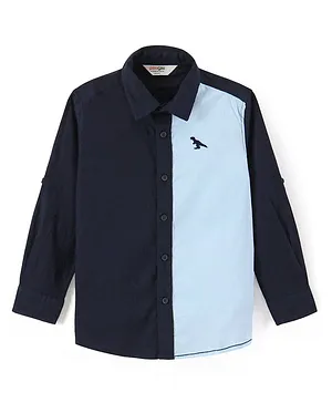 Primo Gino 100% Cotton Woven Full Sleeves Colour Block Shirt - Blue