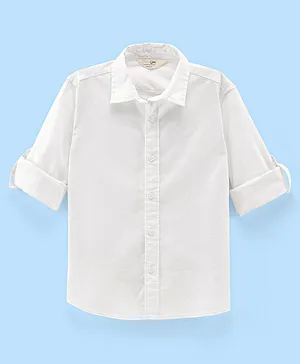 Primo Gino 100% Cotton Woven Full Sleeves Solid Shirt - White