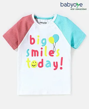 Babyoye 100% Cotton Knit Half Sleeves T-Shirt Text Print - White & Pink