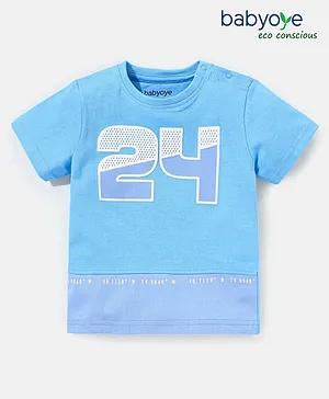 Babyoye 100% Cotton Knit Half Sleeves T-Shirt Number Print - Blue