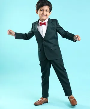 Mark & Mia Full Sleeves Solid Party Suit With Bow - Green