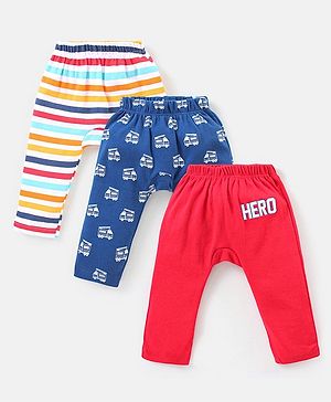 Babyhug Cotton Full Length Stripe Diaper Leggings Pack of 3 - Multicolor