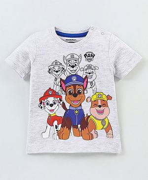 Babyhug Cotton Half Sleeves T-Shirt With Paw Patrol Print- Grey Melange