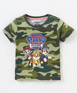 Babyhug Cotton Half Sleeves T-Shirt With Paw Patrol & Camo Print- Green