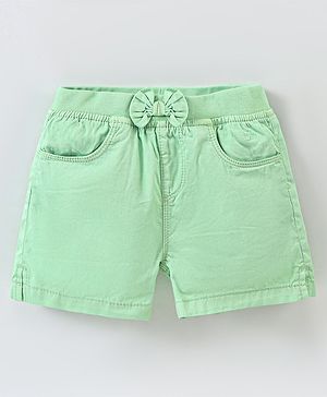 Babyhug 100% Cotton Mid Thigh Length Solid Shorts with Bow Applique - Light Green