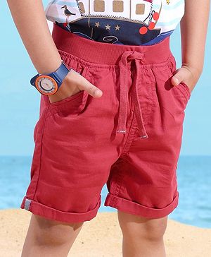 Babyhug 100% Cotton Mid Thigh Length Soilid Colour Shorts - Red