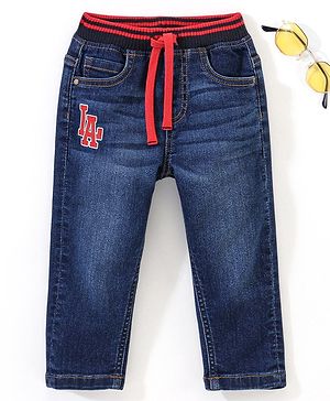 Babyhug Cotton Full Length Stretchable Denim Jeans Text Print - Blue