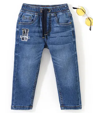 Babyhug Cotton Full Length Stretchable Denim Jeans Text Print - Blue