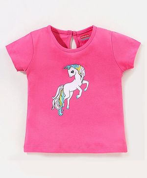 Babyhug 100% Cotton Half Sleeves Tee With Unicorn Graphics- Pink