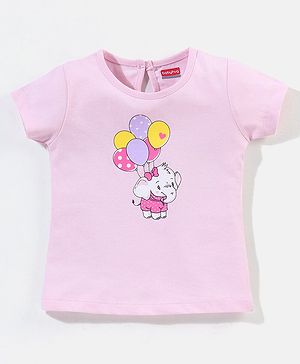 Babyhug 100% Cotton Half Sleeves Tee With Elephant Graphics- Pink