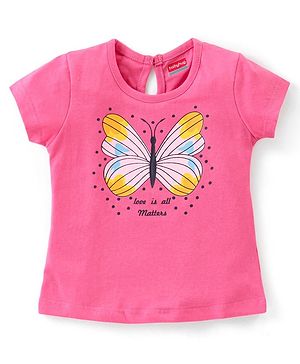 Babyhug 100% Cotton Knit Half Sleeves Butterfly Graphic T-Shirt - Pink