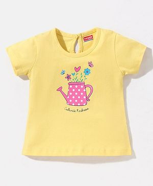 Babyhug 100% Cotton Half Sleeves Tee with Floral Print - Yellow