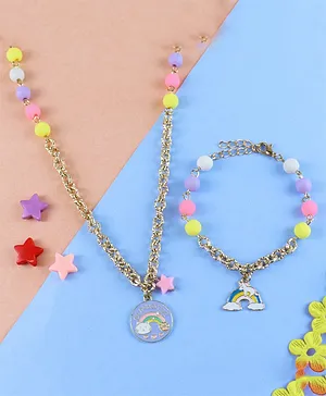 Asthetika Rainbow Charm Necklace & Bracelet Set - Purple