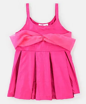 M'andy Sleeveless Bow Detailed Wrapped Yoke Fit & Flare Box Pleated Dress - Pink