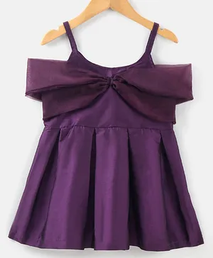 M'andy Off Shoulder Sleeveless Bow Styled Party Wear Dress - Purple