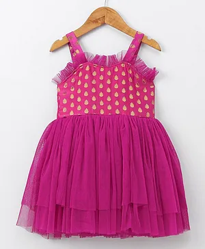 M'andy Sleeveless Strappy Motif Design Bodice Dress - Dark Pink