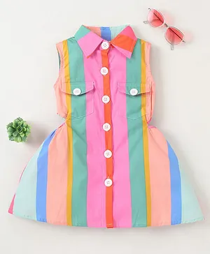 M'andy Sleeveless Multistriped Collared Dress - Multicolor