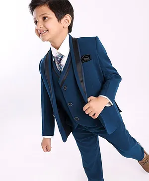 Robo Fry Poly Blends Full Sleeves Solid Color Party Suits - Blue