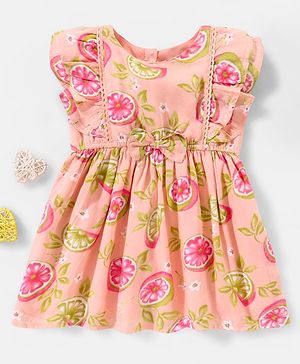 Babyhug Rayon Short Sleeves Fit and Flare Frock Floral Print - Peach