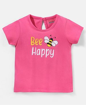 Babyhug Half Sleeves Tee with Bee Happy Print - Pink