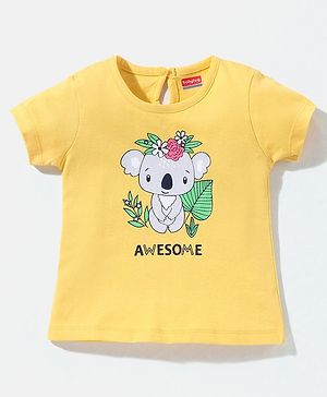 Babyhug 100% Cotton Knit Half Sleeves Top Koala Graphic Print - Yellow
