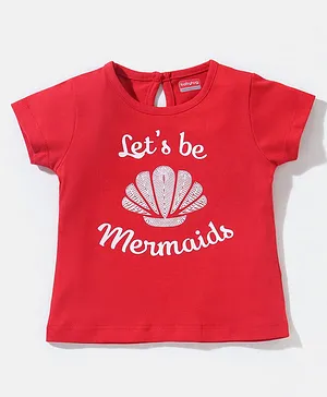Babyhug 100% Cotton Knit Half Sleeves Top Mermaids Graphics Print - Red