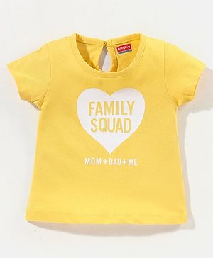 Babyhug 100% Cotton Half Sleeves Tee with Family Squad Print - Yellow