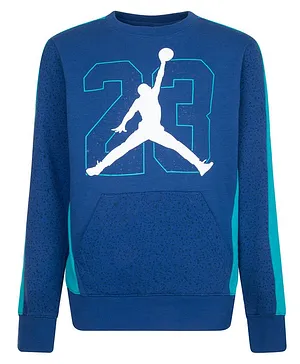 Jordan Full Sleeves Abstract Printed Air Speckle French Terry Crew - Blue