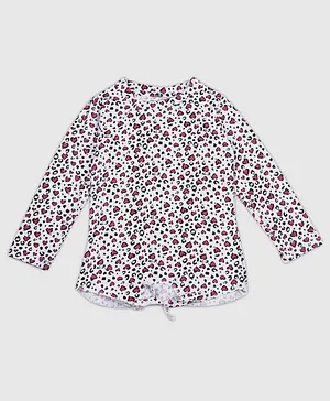 Chipbeys Full Sleeves Leopard Printed & Front Knot Detail Tee - Pink & White