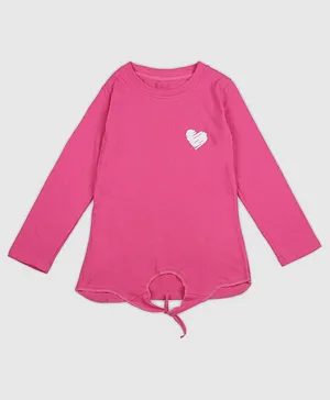 Chipbeys Full Sleeves Heart Placement Printed & Front Knot Detail Tee - Pink